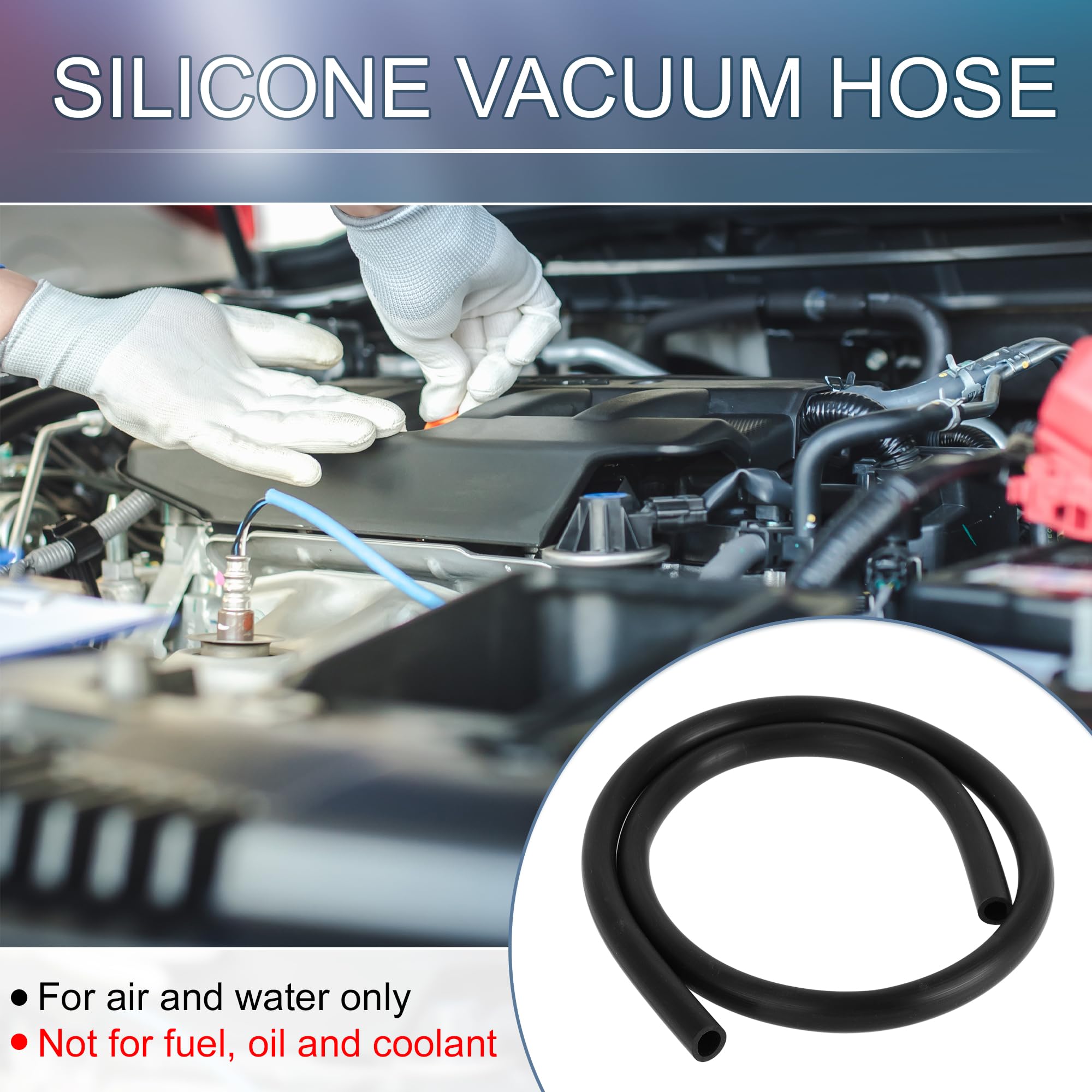 A ABSOPRO Tubo in Silicone per Aspirazione ad Alta Temperatura 1/2" 12mm ID 2.5mm Spessore Linea di Aspirazione per Auto Silicone Nero 1 pezzo