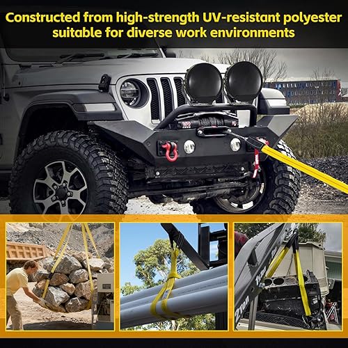 Miniatura 6 de Correas de elevación resistentes de 2 pulgadas x 6.6 pies (paquete de 2 unidades) - Correa de recuperación de capacidad de 9400 libras y ahorro de