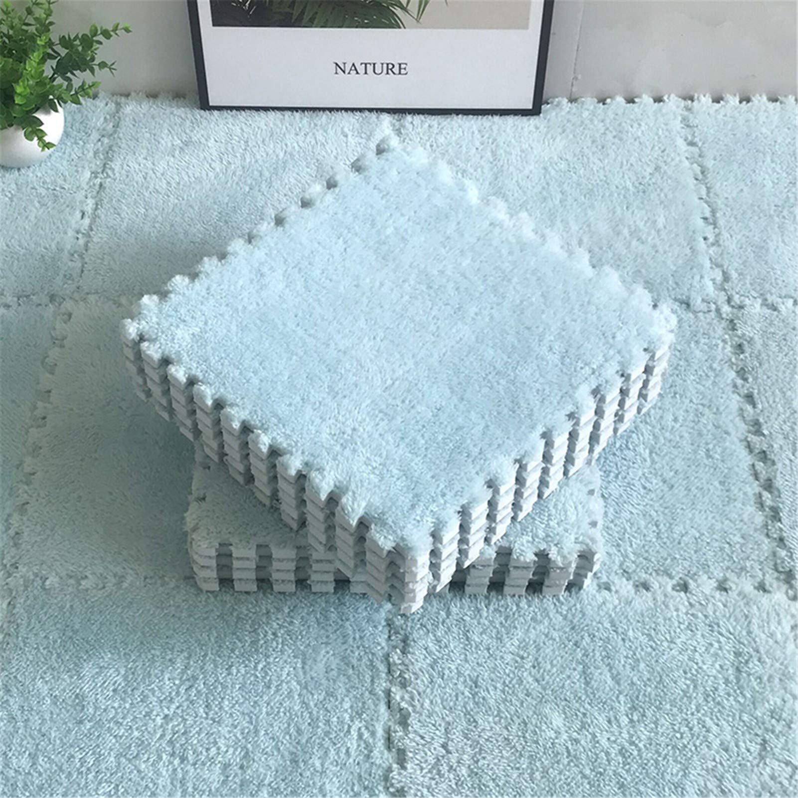 10Pcs Tappetini Puzzle in Schiuma Peluche, Piastrelle in Schiuma Puzzle per Bambini Adatto per Area Giochi per Bambini Soggiorno Camera da Letto Palestra,Blu