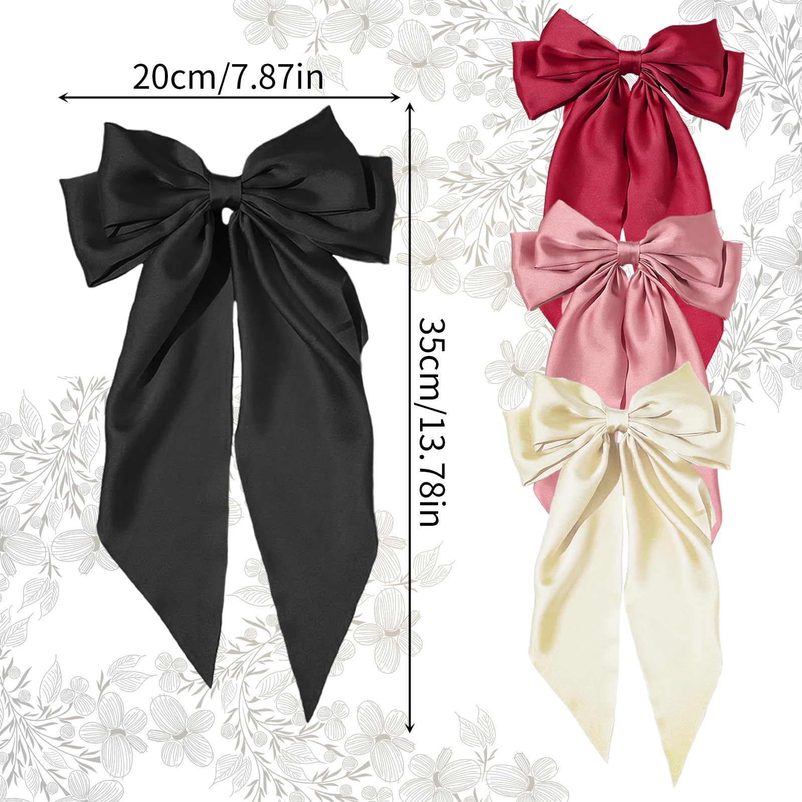 4 Pcs Big Bow Hair Clips Set, Hair Bow with Long Silky Satin, Solid Color Large Bowknot Hairpin, Simple Accessories for Women Girls - Image 2