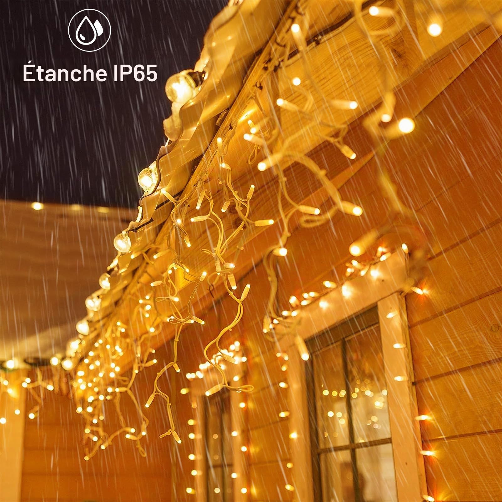 Solaire Guirlande Lumineuse Exterieure 10 M 336 LEDs Rideau Lumineux Exterieur étanche avec 8 Modes télécommande, Guirlande Lumineuse pour Balcon, Jardin, Fenêtre, Blanc Chaude