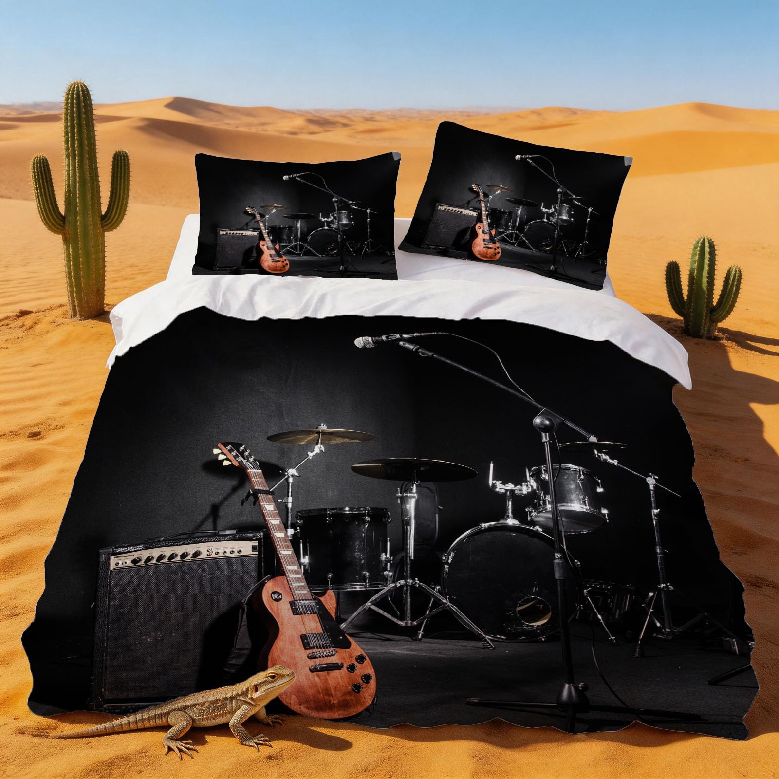 Housse de couette 220x240 guitare en microfibre douce anti-plis pour lit 2 places