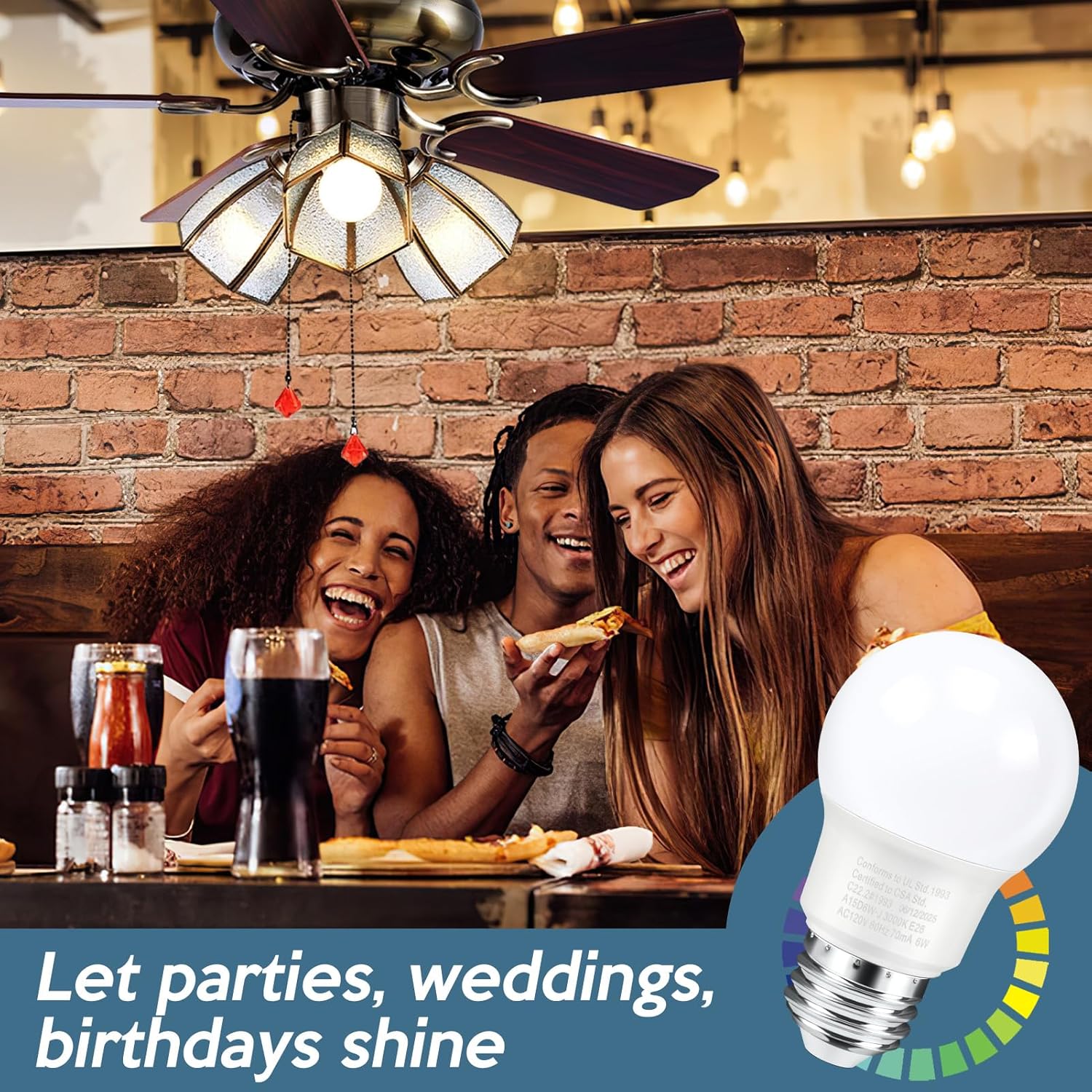 E26 LED Bulb A15 Dimmable LED Light Bulbs, Refrigerator Light Bulb Soft Warm White 3000K Ceiling Fan Bulbs Bedroom Light Bulbs, 40W Equivalent, 6W, 10,000 Hour Lifetime 3-Pack