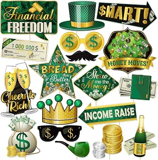 Money Theme Photo Booth Props, Dollar Cash Selfie Props for Birthday Wedding Bachelorette Bride Shower Retirement Farewell Party Decoration Meney Comes My Home 18Pcs