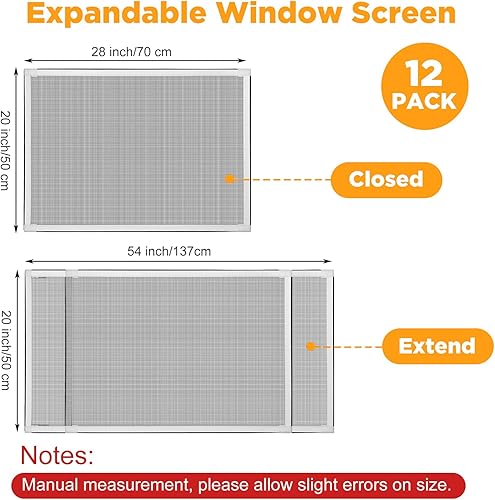 Miniatura 2 de Treela Pantalla de ventana ajustable expandible (20 pulgadas de alto x 28 a 54 pulgadas de ancho), pantalla horizontal grande, inserto de mosquitero
