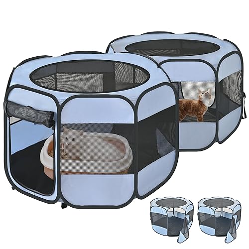 2-in-1 Cat Playpens, Detachable into 2 Separate Playpens with Additional