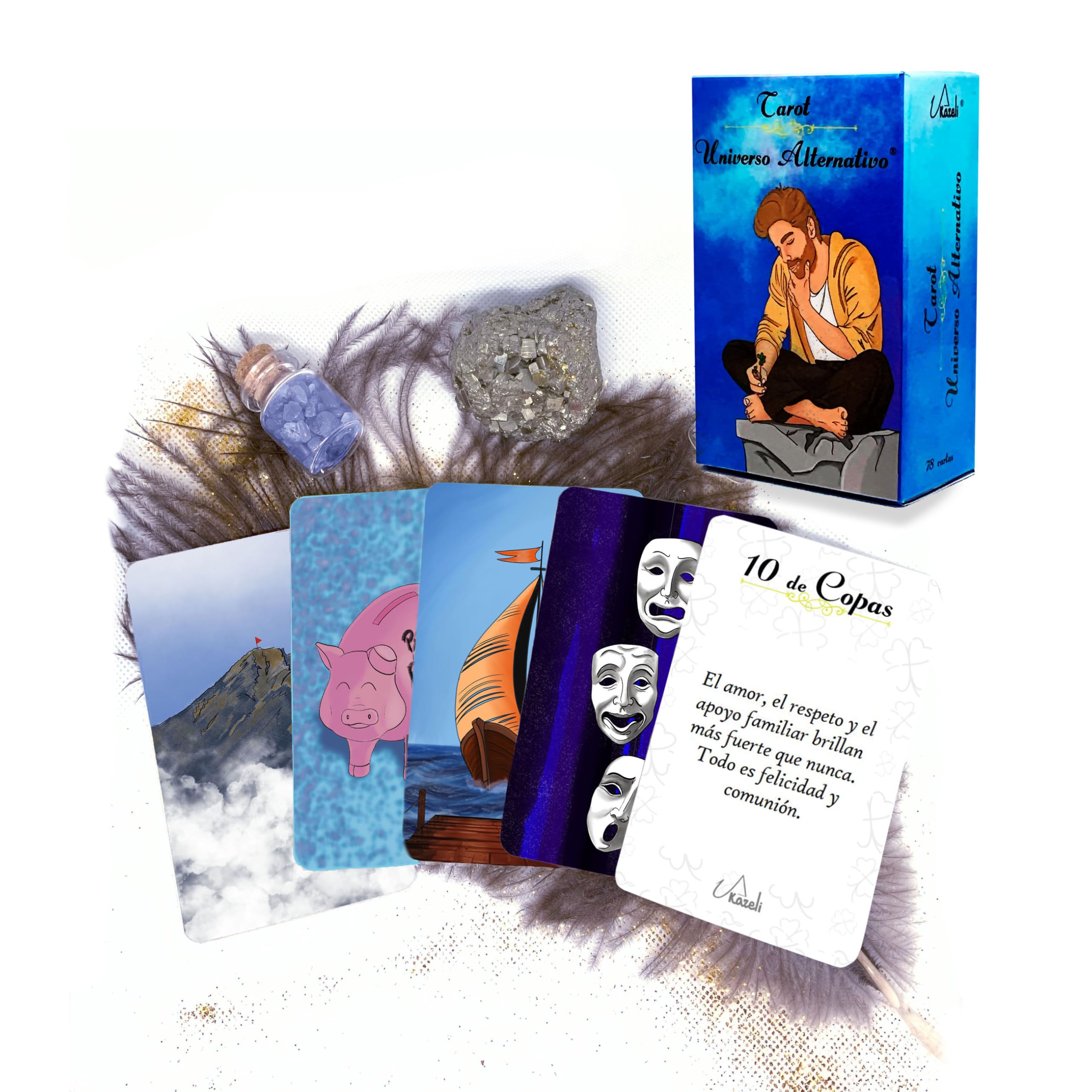 Tarot Universo Alternativo ® - Cartas de Tarot en español, intuitivo con explicaciones en el Reverso. Aprendizaje fácil para Principiantes, con Video-guía. + Runas | UAKARELI (Cartas de Tarot)