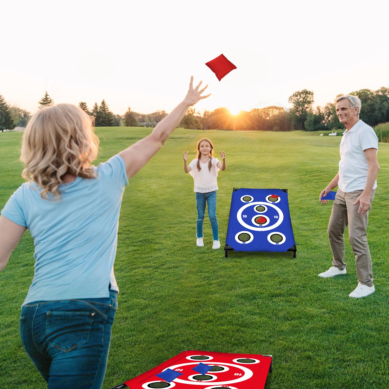 NZQXJXZ Cornhole Spiel Outdoor, Tragbar Cornhole Toss Set mit 8 Cornhole Säckchen und Tragetasche, Ideal für Erwachsene, Familie, Garten, Rasen, Strand, Camping, 3 x 2 Ft
