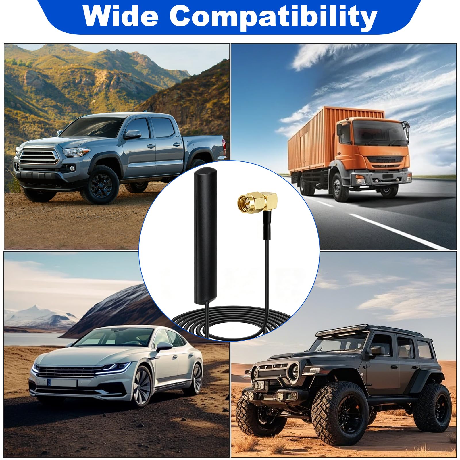 Antenna DAB + per parabrezza, antenna universale DAB con cavo da 3 metri e angolo in metallo, per autoradio FM AM Tuner compatibile con Pioneer Alpine Clarion Sony