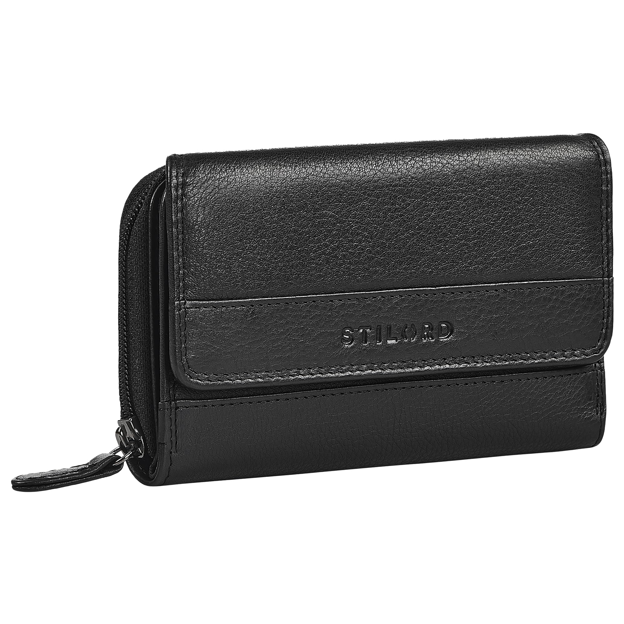 STILORD "Lissy Elegante Geldbörse Damen Leder Groß Frauen Geldbeutel mit RFID Schutz Portemonnaie viele Kartenfächer und extra Münzfach Große Brieftasche Echtleder Farbe:schwarz