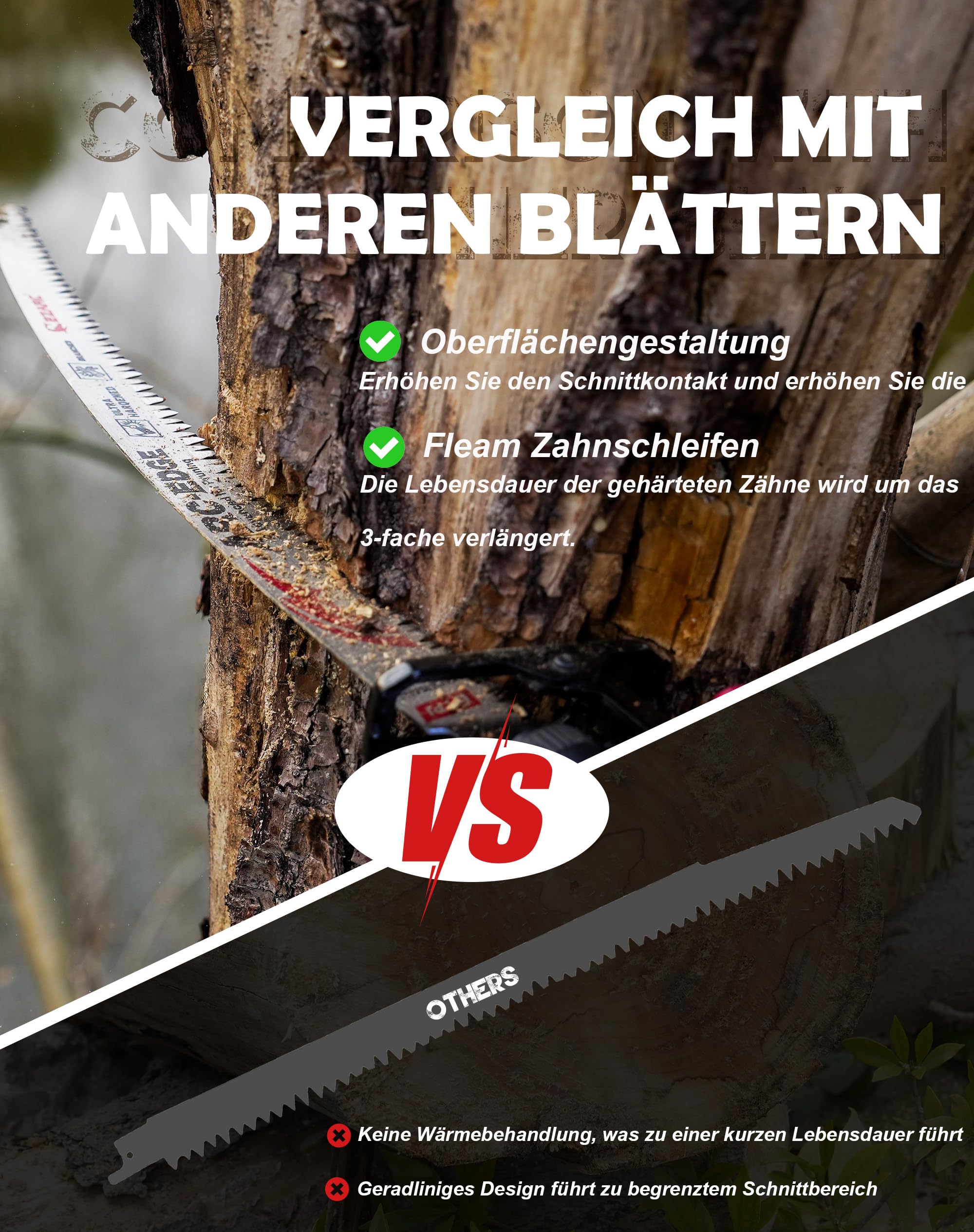 EZARC Säbelsägeblätter mit japanischen Zähnen, 3tlg Bogenkante Säbelsägeblätter für Holz 380mm, 6 TPI zum Beschneiden von Bäumen, Holzschneiden