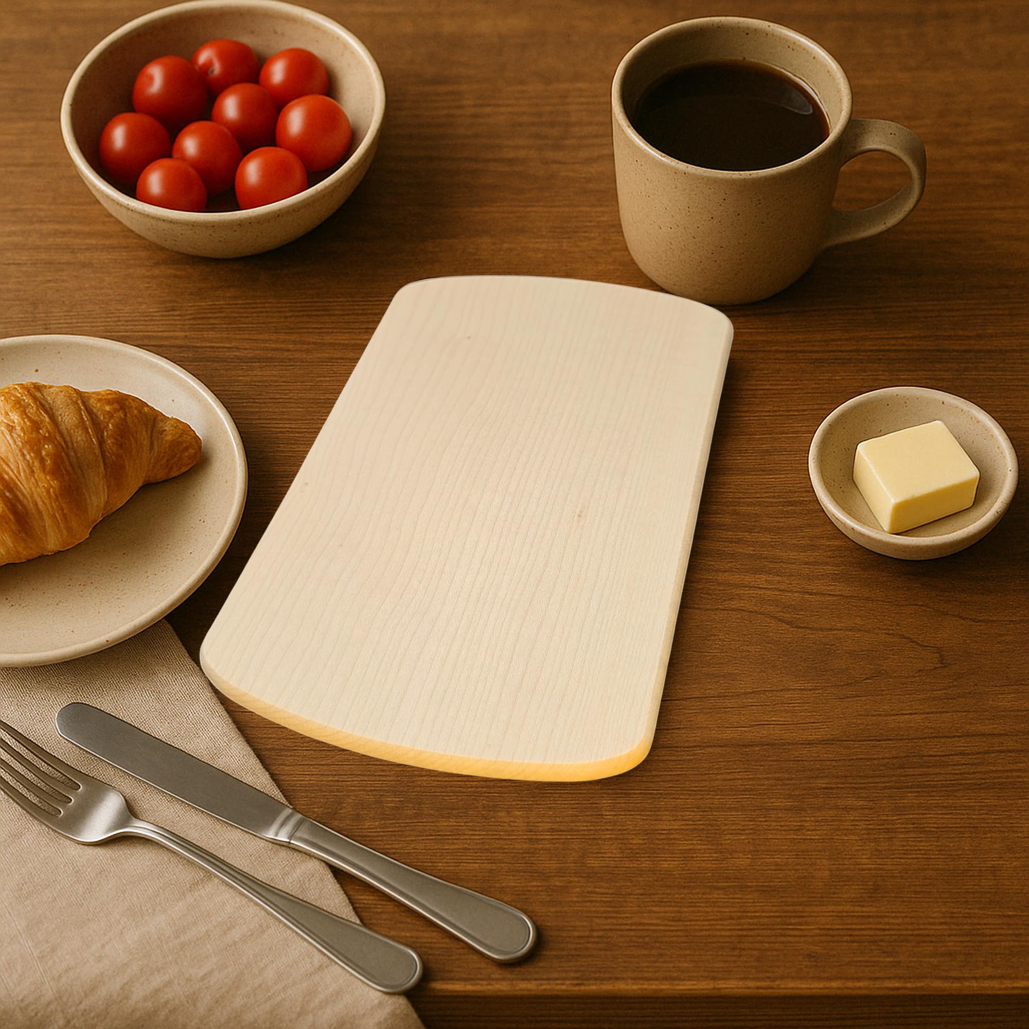 Frühstücksbrettchen Holz 6er Set aus massivem Ahornholz - 24x15x1cm Holzbrettchen antibakteriell & hygienisch - Brotzeit-Brettchen, Frühstücksbrett, Schneidebrett