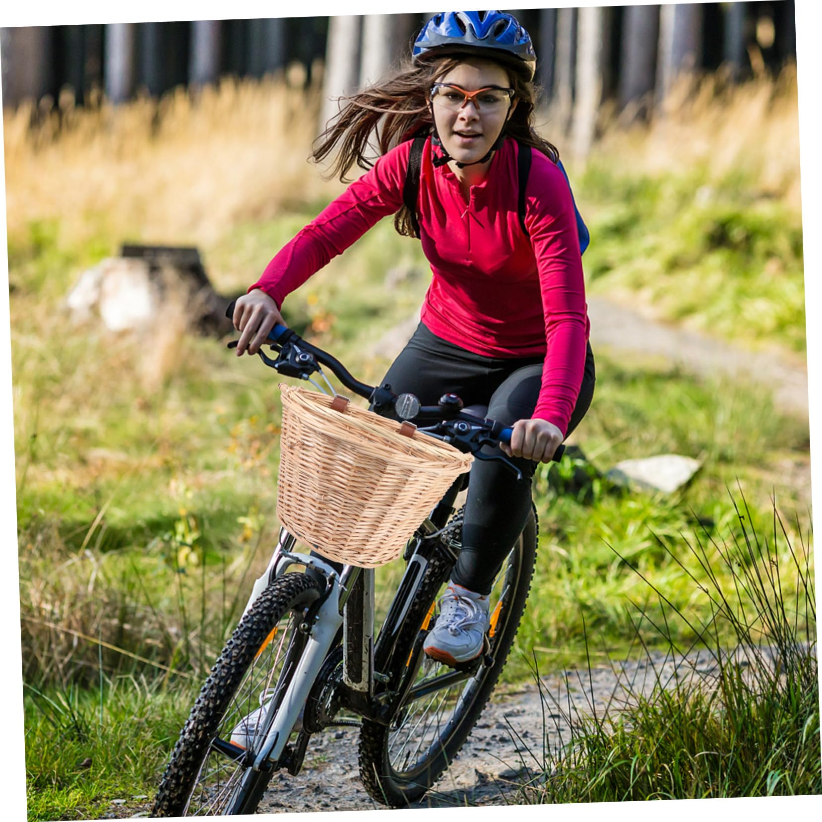 Cabilock Cesta de Mimbre para Bicicleta Delantera con Asa, Color Caqui