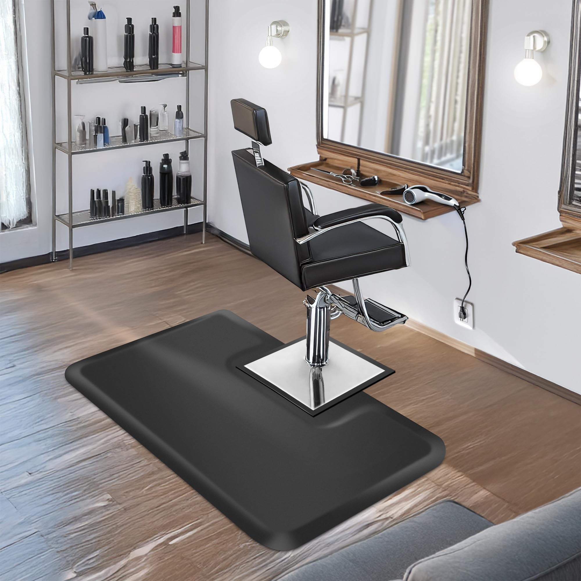 Saloniture 3 ft. x 5 ft. Barber & Salon Floor Mat for Square Chair Base - 1/2 in. Thick Black Rectangle Anti-Fatigue Stylist Station Mat — Amazon image 7