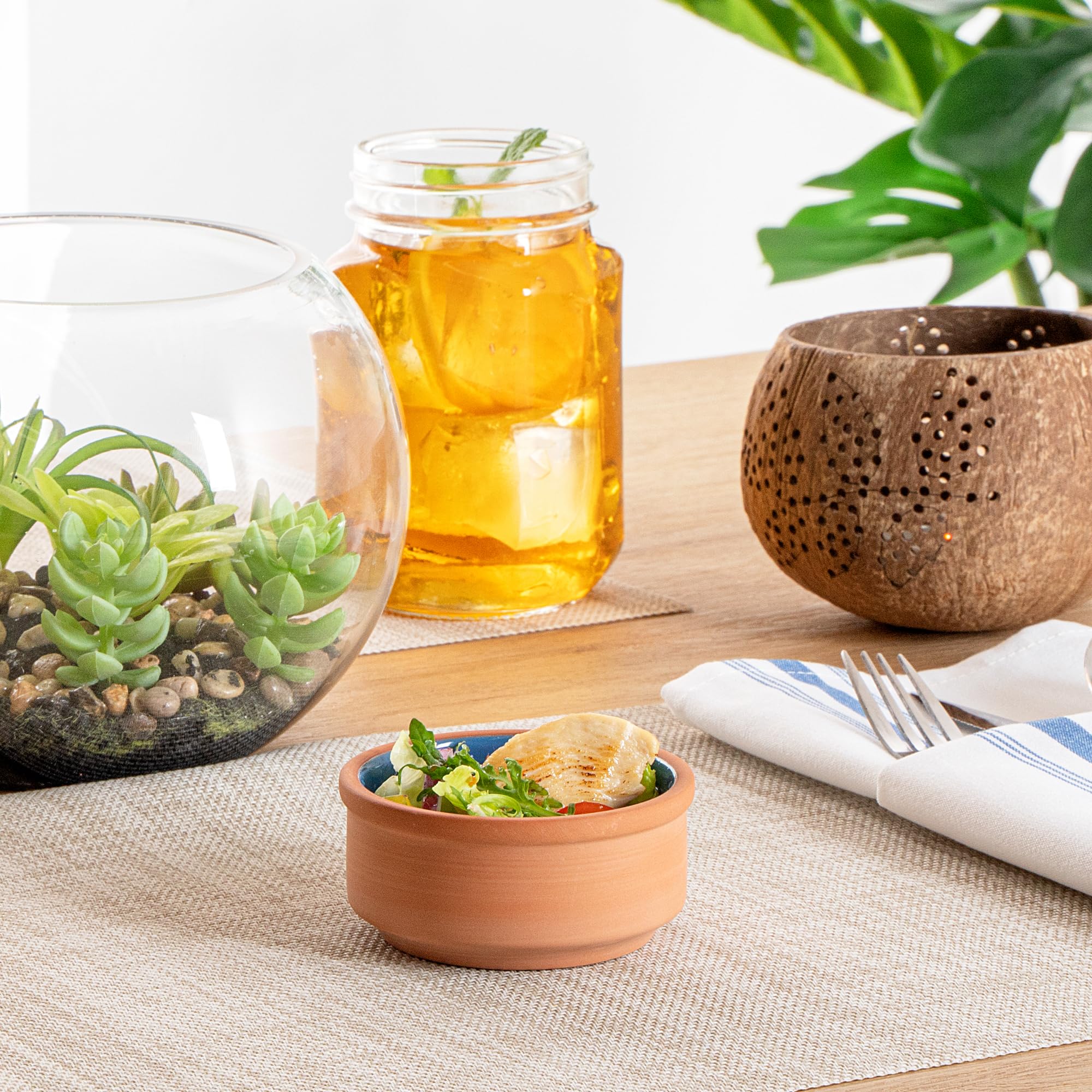 Restaurantware -Terra Tek - Cazuelas in terracotta, 76,5 g, 10 pentole in argilla smaltata blu per cucinare, pronte per il forno, microonde, pentole in terracotta, lavabili in lavastoviglie, per