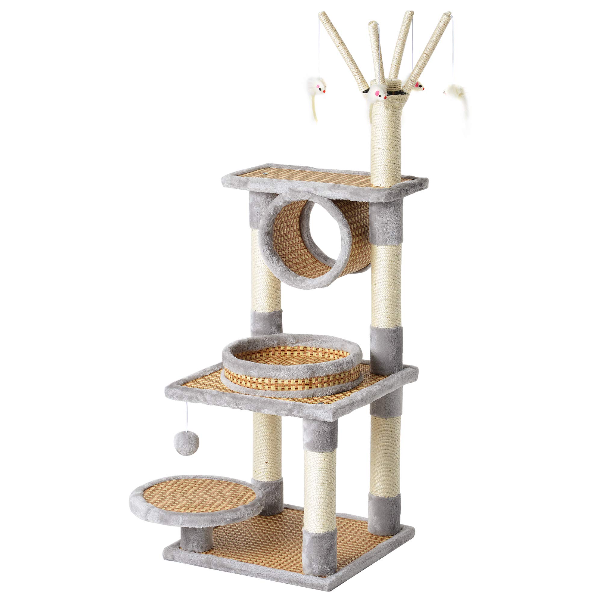 imusicat Cat Scratching Post Cat Tree - 124 cm, 【𝐍𝐚𝐭𝐮𝐫𝐚𝐥 𝐒𝐢𝐬𝐚𝐥 𝐑𝐨𝐩𝐞】【𝐃𝐮𝐫𝐚𝐛𝐥𝐞 𝐚𝐧𝐝 𝐒𝐞𝐜𝐮𝐫𝐞】, Cat Towers for indoor Cats, Scratch Cat Trees Towers Cats (Grey)