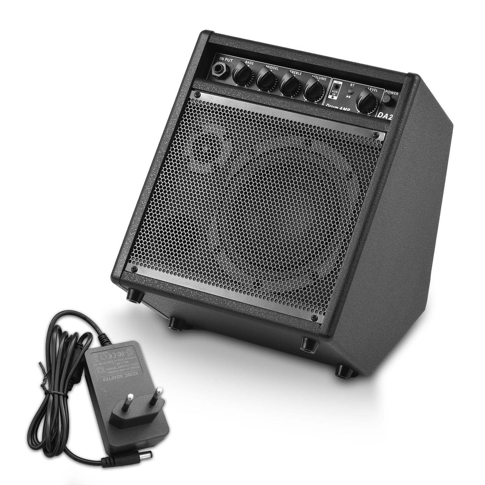 Amplificatore per Batteria Elettrica, Altoparlante Amplificatore per Batteria da Pratica BT da 25 W, Amplificatore per Chitarra Dal Suono Versatile e Chiaro (Spina europea)