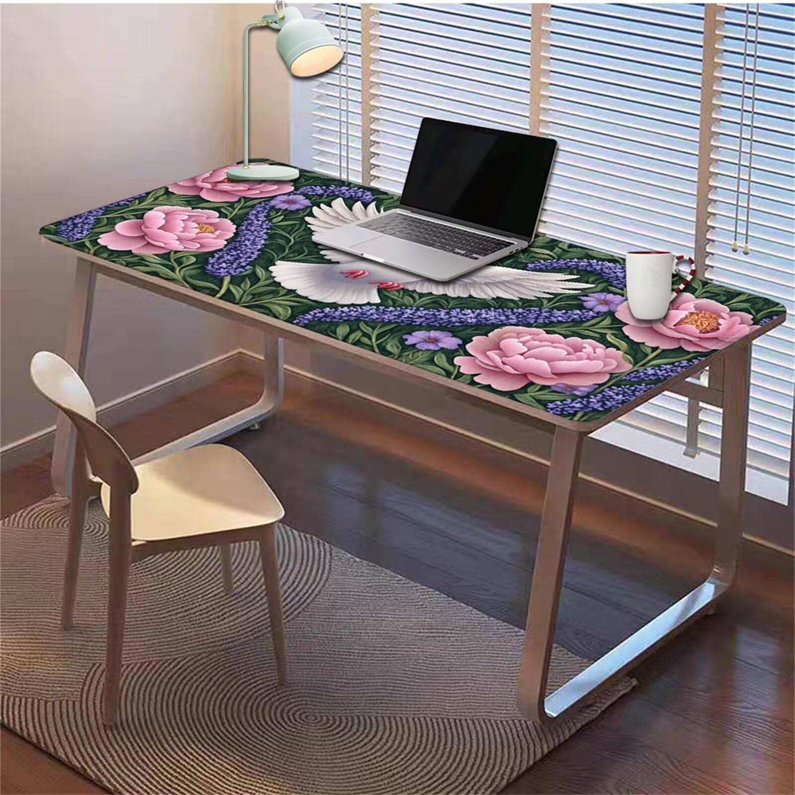 Gamingowa podkładka pod mysz 1200 x 600 x 3 mm, XXL, wodoszczelna, odporna na ścieranie, ze zszytymi krawędziami, podkładka na biurko, poprawia prędkość i precyzję, pod laptopa, komputera, wzór gołębi