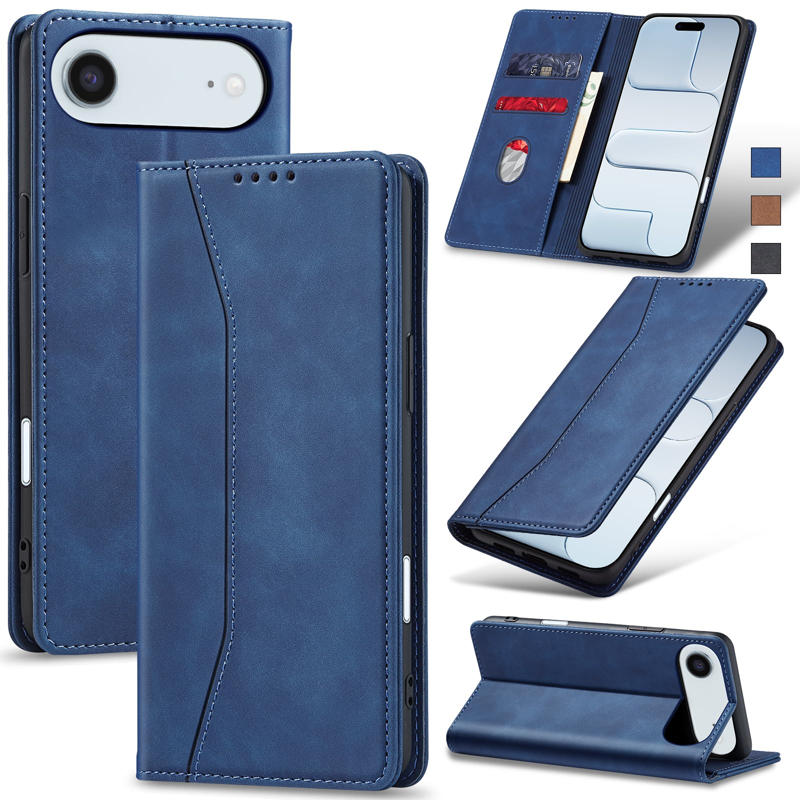 Jasonyu Handyhülle für iPhone 17 Air, PU Leder Flip Klapphülle, Blau | Magnetische Schutzhülle, Ständer, Kartenfächern, Klappbar, Stoßfeste TPU Stoßsicher Hülle