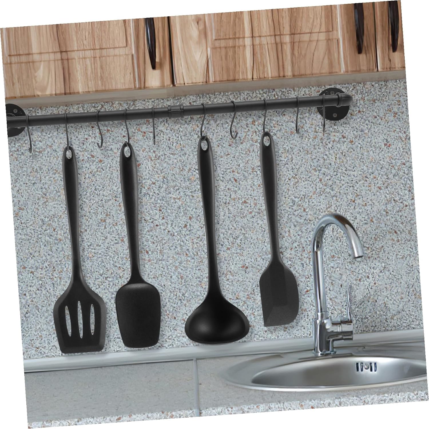 UKCOCO Wall-mounted Kitchen Pot Pan Organizer Rack with Hooks, 13x80cm Industrial Metal Hanging Utensil Rack for Cookware Storage and Kitchen Hanging Rail