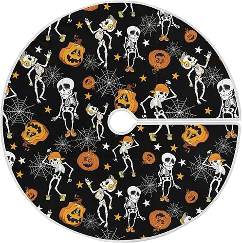 ALAZA Decoración de falda de árbol de Halloween, pequeño adorno de falda de árbol de 35.4 pulgadas con espeluznante esqueletos de Halloween y patrón