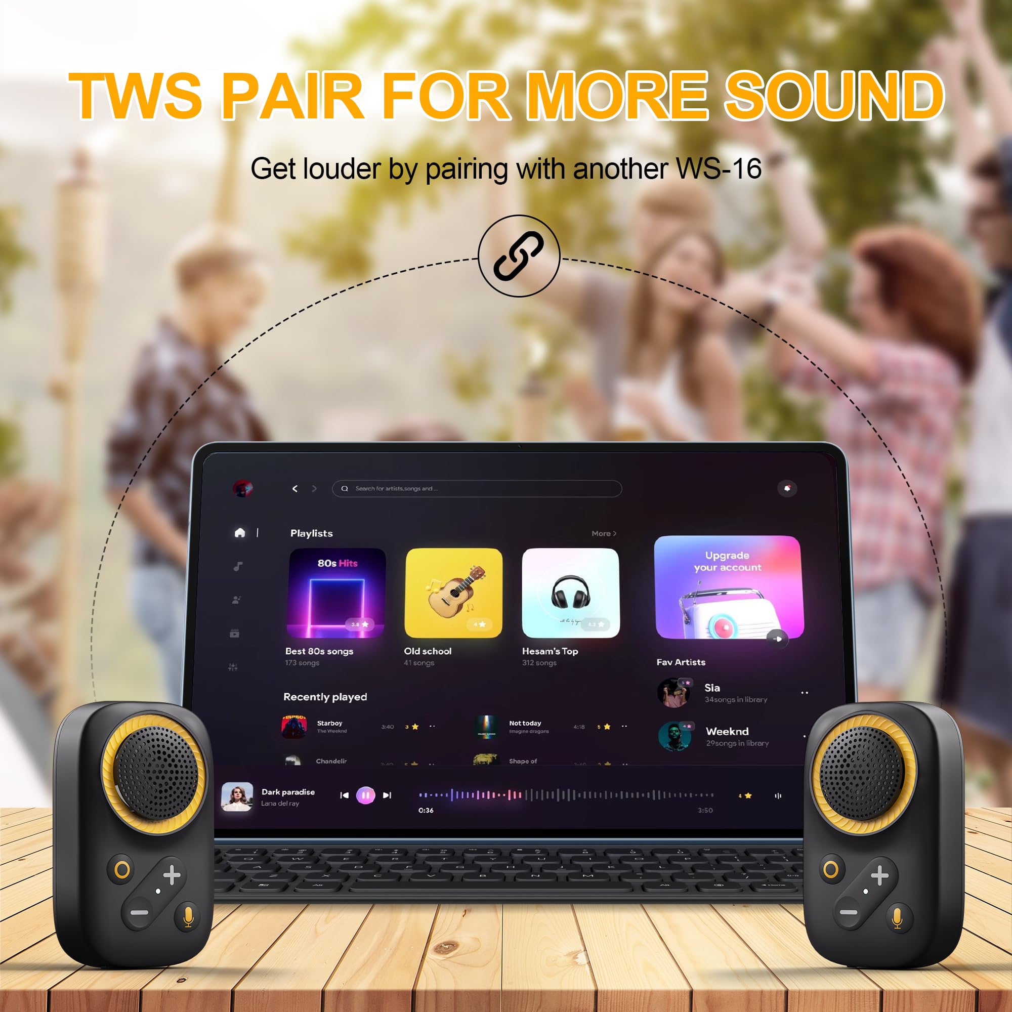 Altavoz Bluetooth portátil, Bluetooth 5.4 con clip, altavoz inalámbrico con micrófono, función TWS, 12 horas de reproducción, IPX5 impermeable, mini altavoz portátil para trabajar al aire