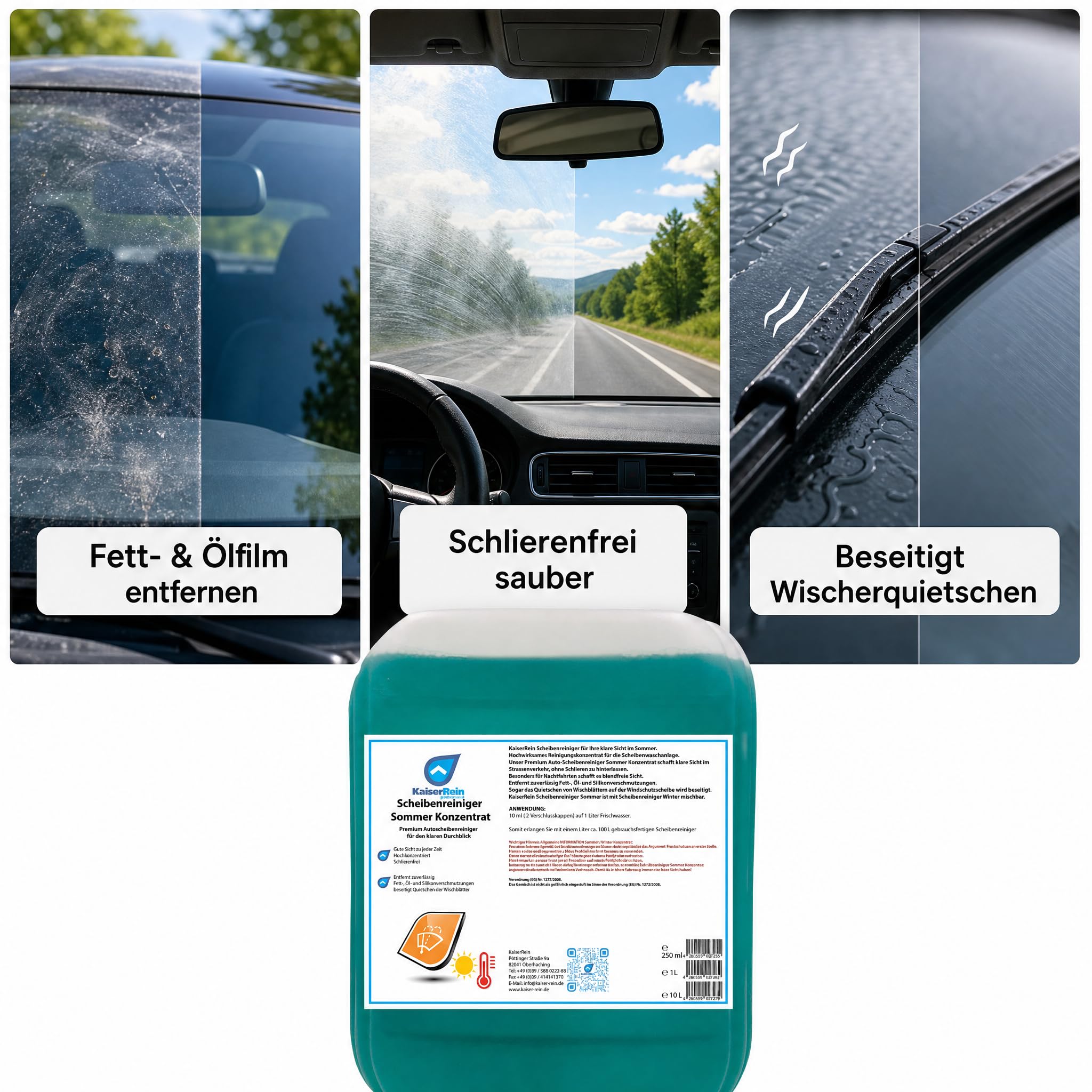 KaiserRein Scheibenreiniger Auto Sommer Konzentrat 10L Kanister Scheibenwischwasser Auto Wischwasser Sommer guter Geruch Autoscheibenreiniger