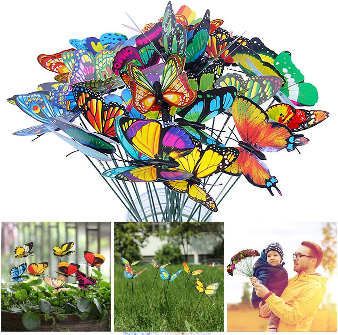 50 Pieces Garden Butterfly Dragonfly Stake,Colorful Garden Butterflies