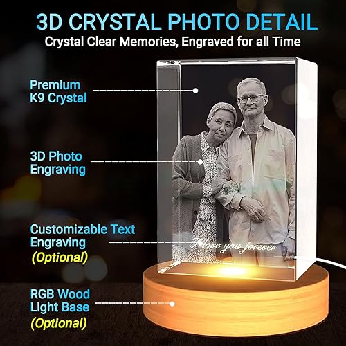 Miniatura 2 de Foto de cristal 3D  Regalo personalizado para mujeres, hombres, mamá, ella, él, esposo, cumpleaños, aniversario, conmemoración  marco de fotos