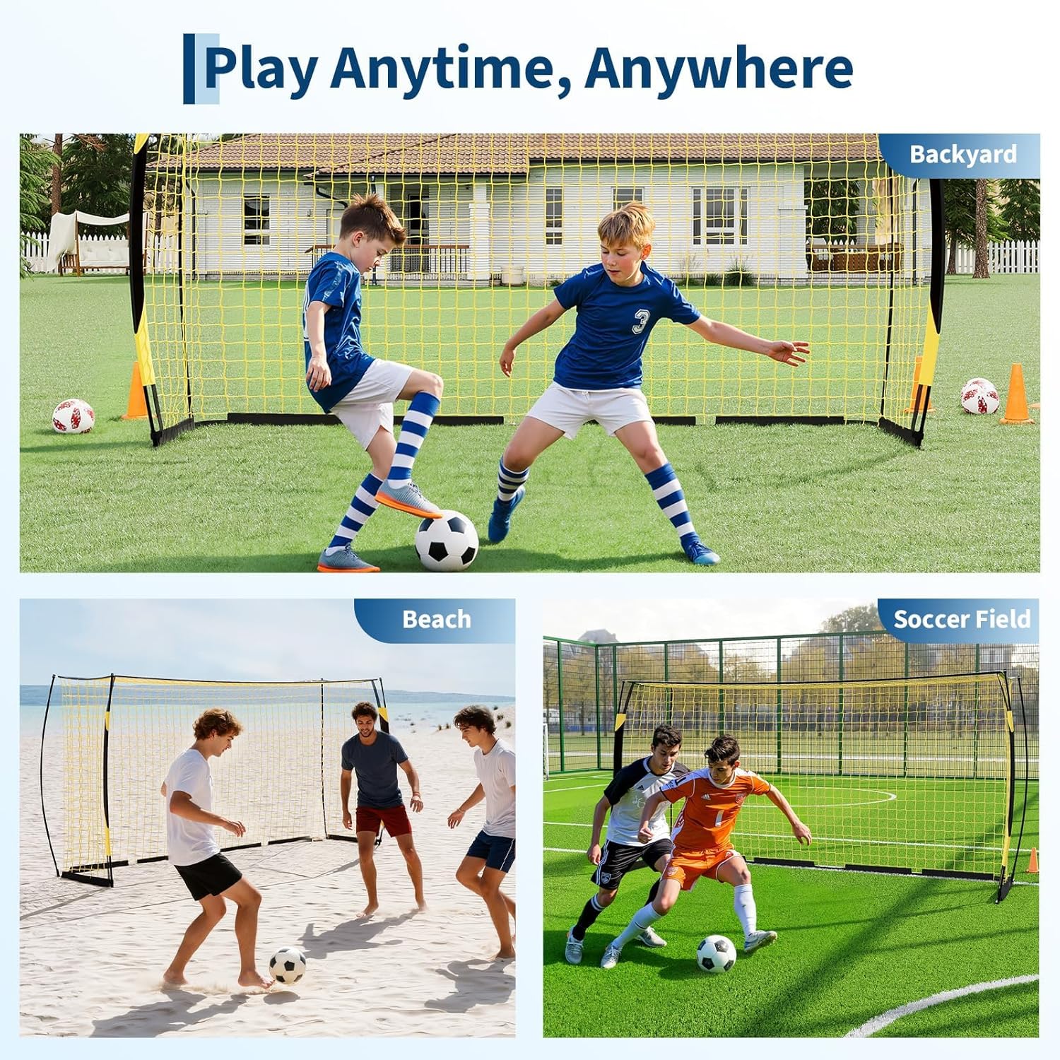 Rrande Foldable Football Goal, 365 x 183 x 100 cm, Outdoor Football Goal, with Accessories, Quick Assembly, for Teenagers and Adults, for Football Training