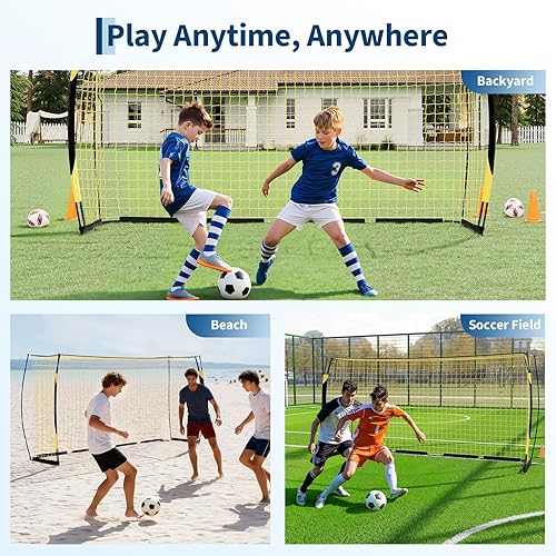 Miniatura 6 de Portería de fútbol de 12 x 6 pies para patio trasero, portátil y plegable, base de metal resistente, red de entrenamiento de instalación rápida,