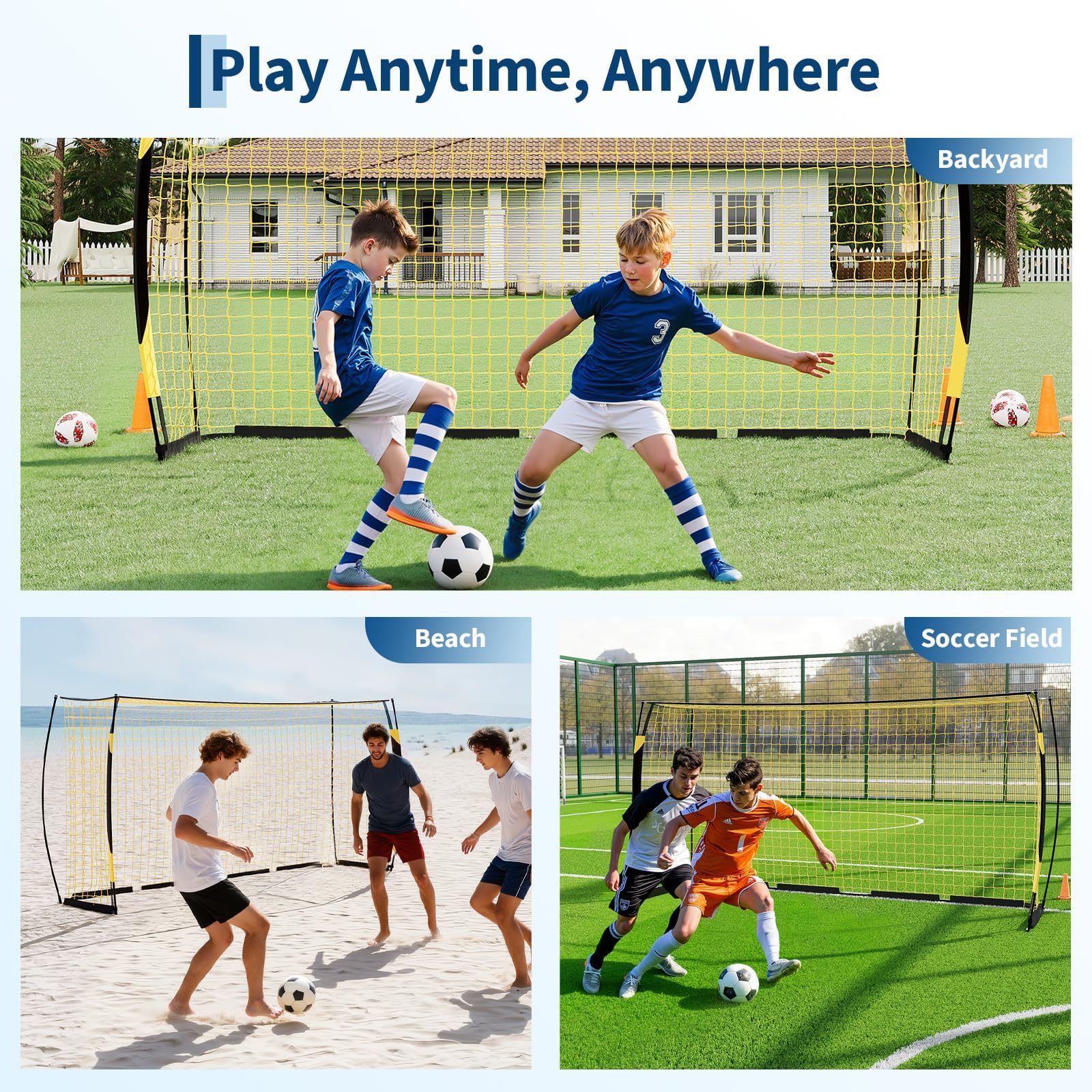 But de Football Pliable 365x183x100 cm Exterieur avec Accessoires Montage Rapide pour Entrainement