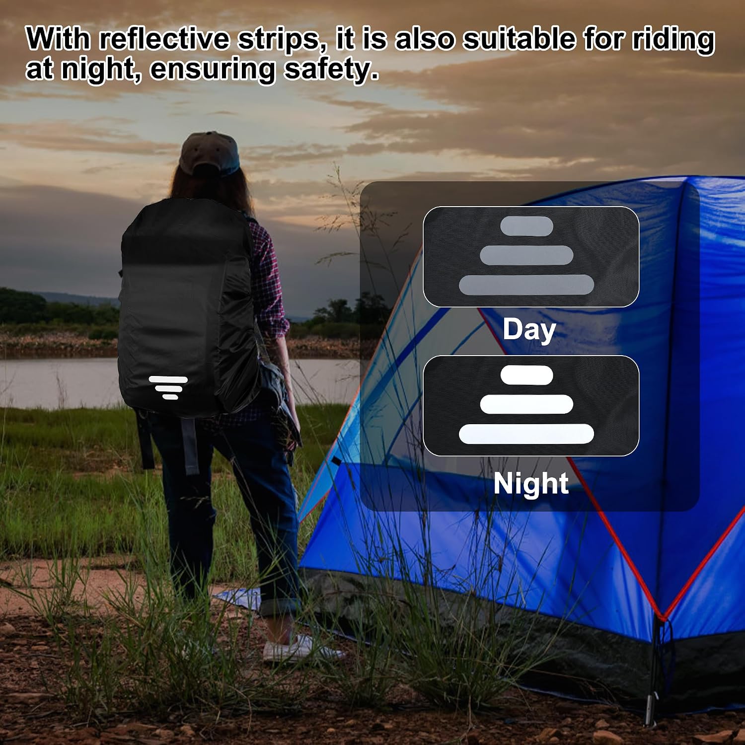AiQInu Rain Cover for Backpacks with Reflective Strips, Rain Cover Backpack with Storage Bag, Water and Wind Resistant, Backpack Rain Cover for Hiking, Camping, Cycling