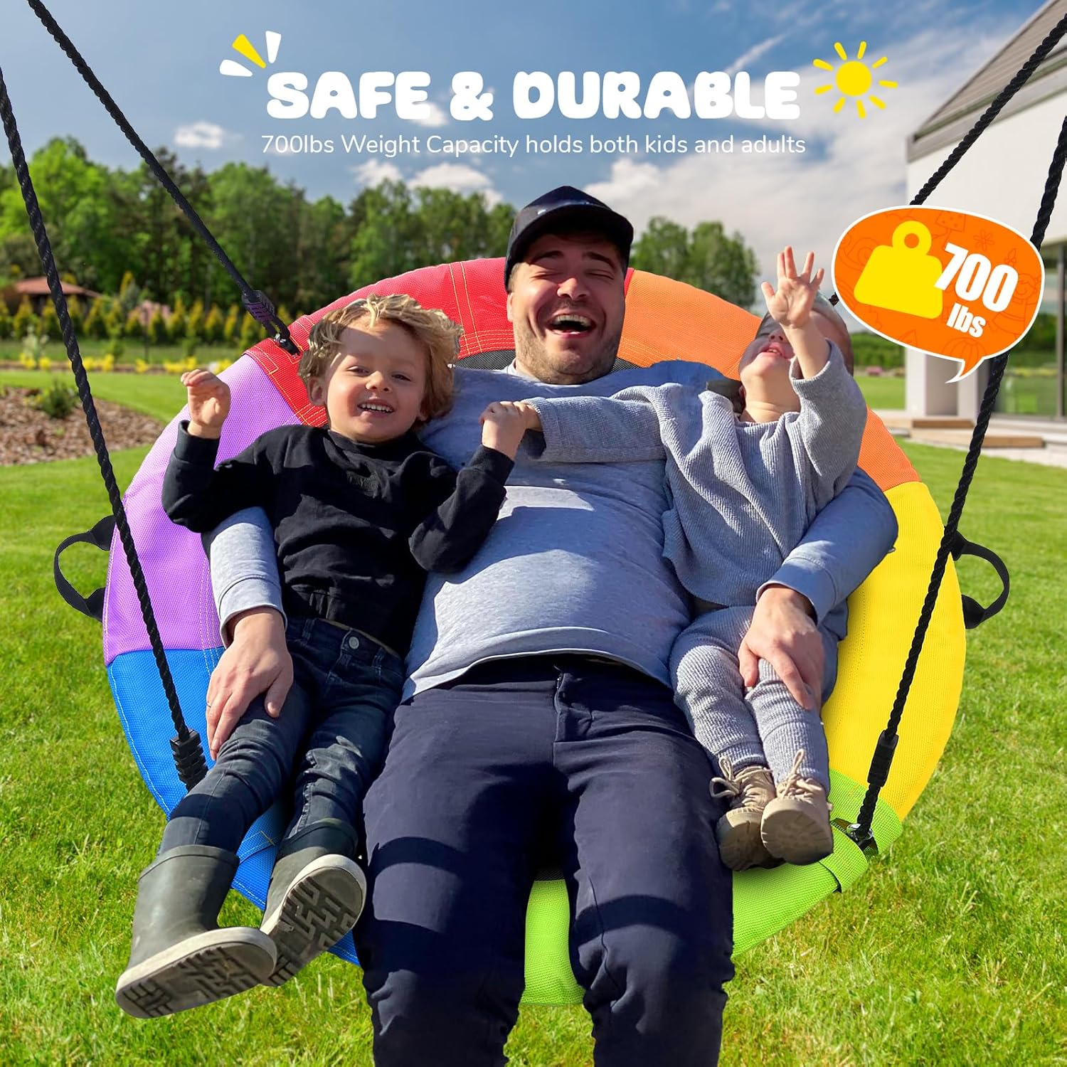 Trekassy 700lb 40" Saucer Tree Swing for Kids Adults Outdoor Textilene with 2pcs Tree Hanging Straps-Rainbow