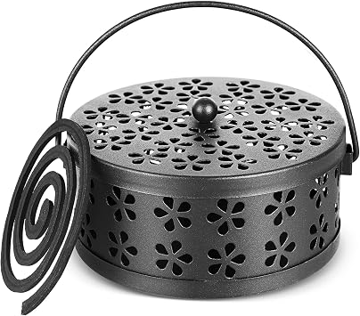 Portable Iron Mosquito Coil Holder with Handle, Black