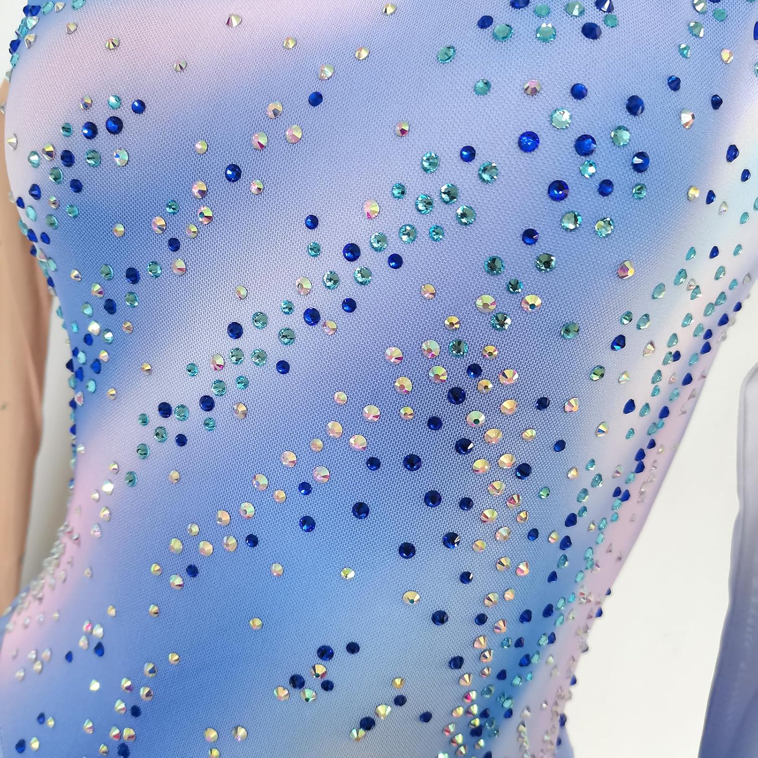 Girl's Blue Gradient Figure Skating Costume Elegant Dress for Performance and Practice