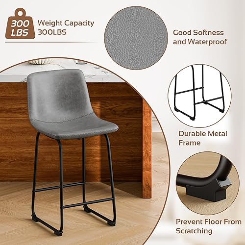 Miniatura 4 de Juego de 4 taburetes de bar de 26 pulgadas de altura de mostrador con respaldo, modernos taburetes de bar de piel sintética con patas de metal y