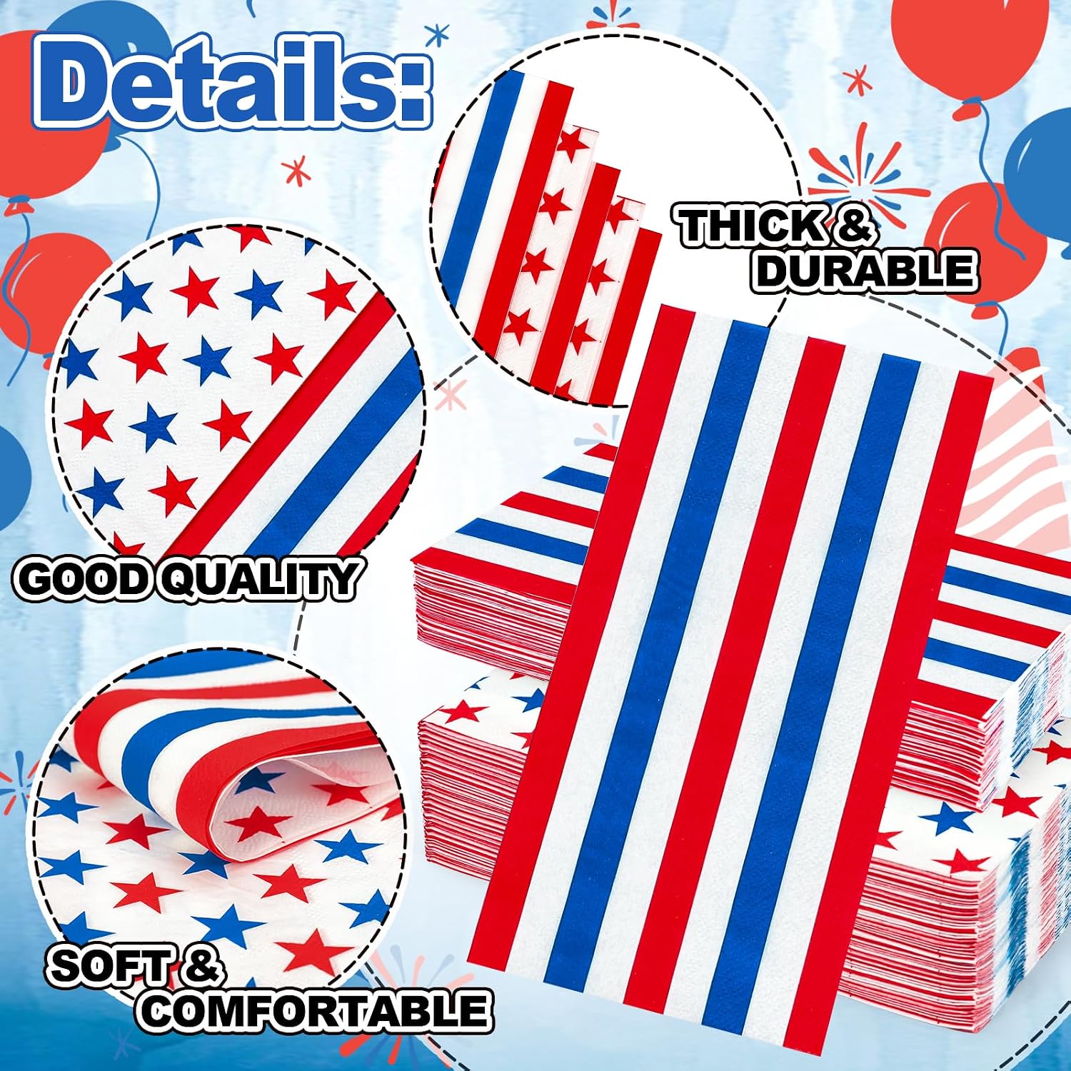 AnyDesign 100 Pcs Patriotic Guest Napkins 4th of July Disposable Napkins Red Blue Star Stripe Reversible Dinner Hand Paper Towels for Bathroom Independence Day Party Table Supplies