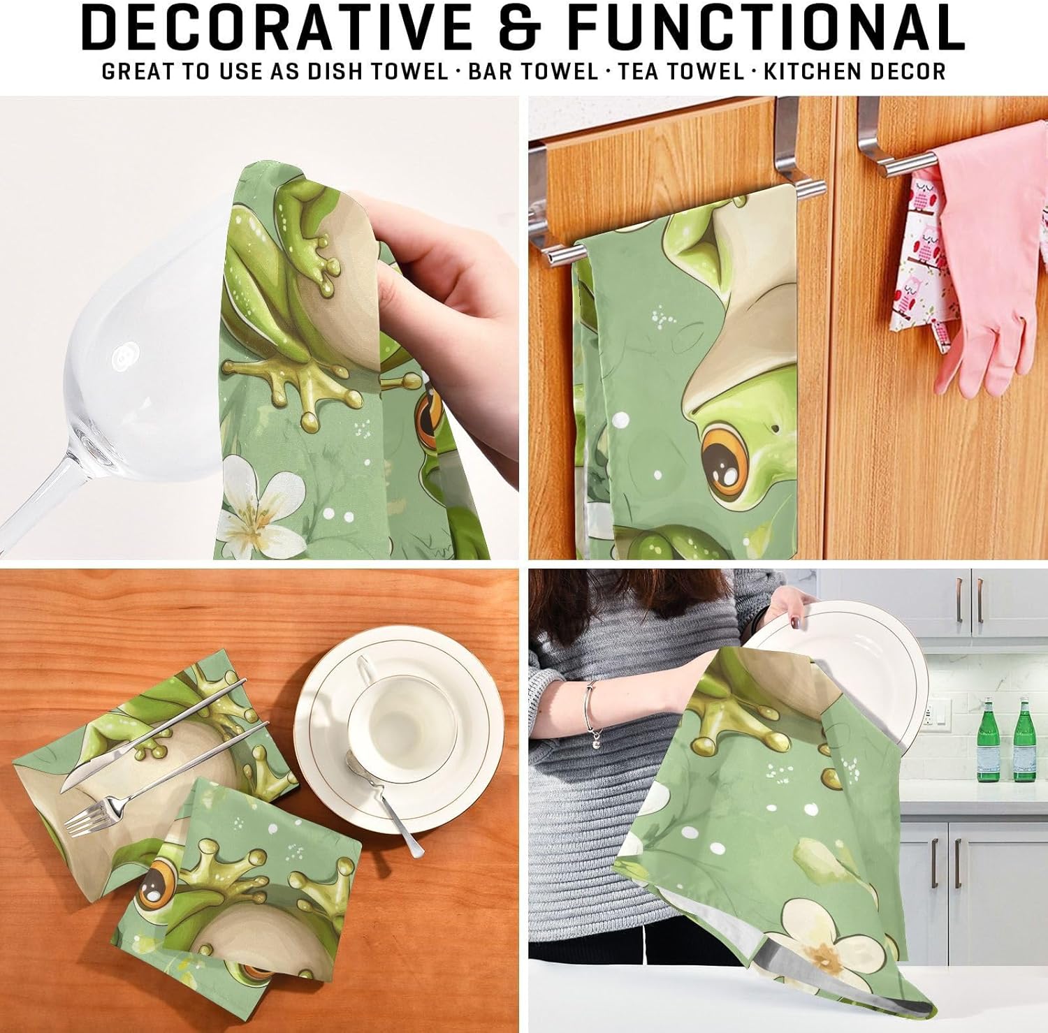 Cute Cartoon Frog Kitchen Dish Towels - 6 Pack, 18x28 Inch Soft Absorbent Quick-Drying Kitchen Towels for Dish Cleaning and Hand Wiping