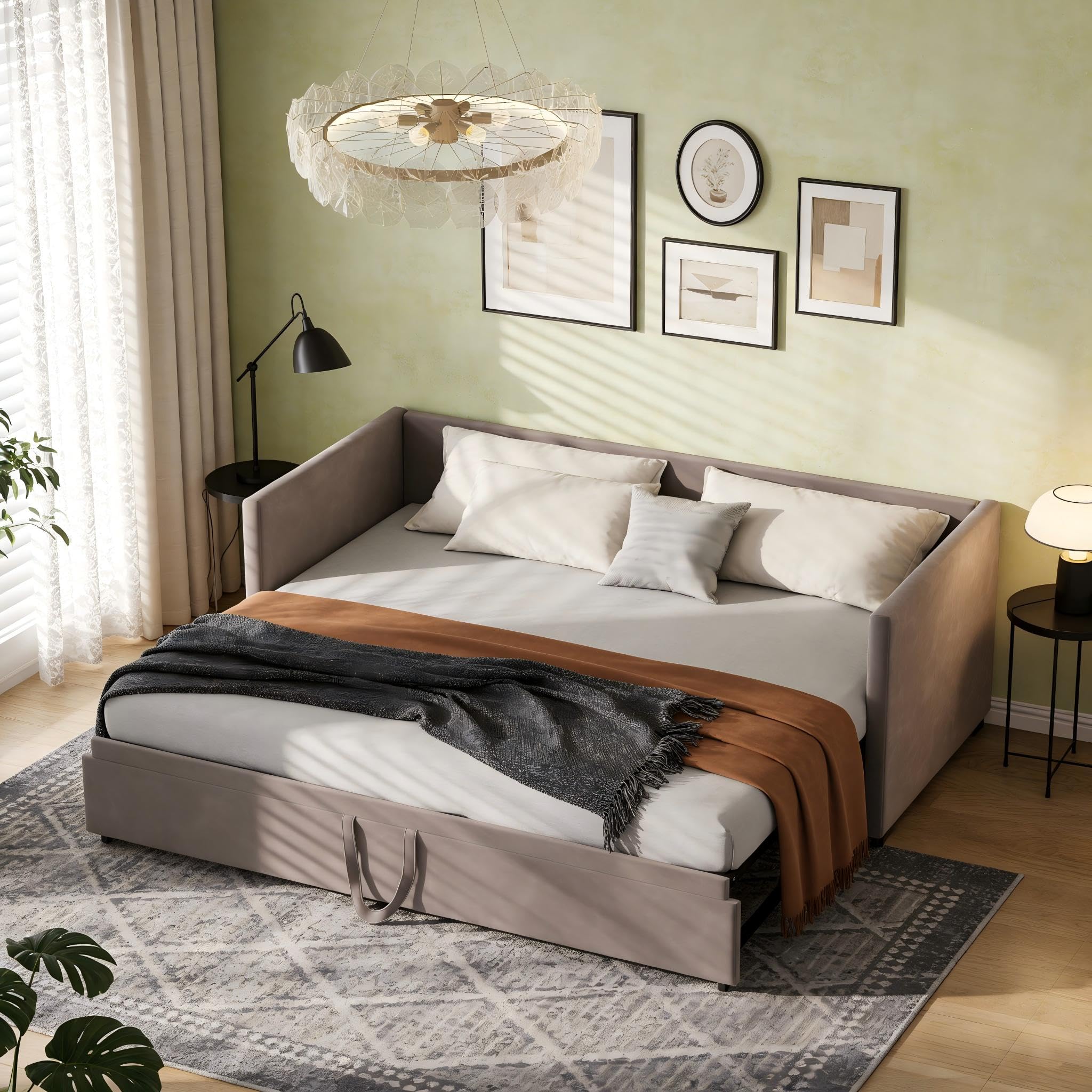 Divano letto, 2 posti, divano letto, estensibile, 90/180 x 200 cm, con rete, velluto, grigio (senza materasso) (Grigio)