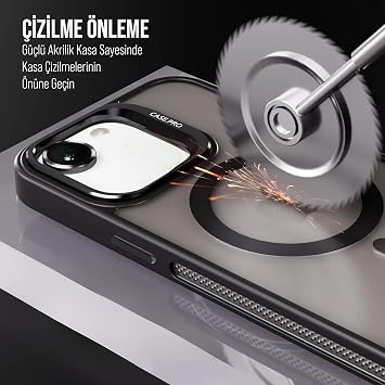 Babilden iPhone 16E/17E için Kılıf Kamera Korumalı Magsafe Wireless Şarj Özellikli Mat Şeffaf Renkli Standlı Kılıf Lens Hediyeli Siyah