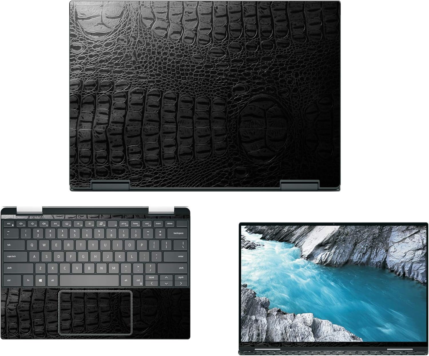 Decalrus - Protective Decal for Dell XPS 13 7390 2-in-1 (13.3" Screen) Laptop Crocodile Skin Pattern Texture Skin case Cover wrap CROdellXPS-7390-2-in-1Black