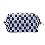 PAZIMIIK Checkered Makeup Bag for Purse Portable Zipper Make Up Pouch Small Cosmetic Case for Travel Accessories (Blue Black)