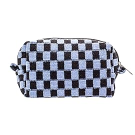 PAZIMIIK Checkered Makeup Bag for Purse Portable Zipper Make Up Pouch Small Cosmetic Case for Travel Accessories (Blue Black)