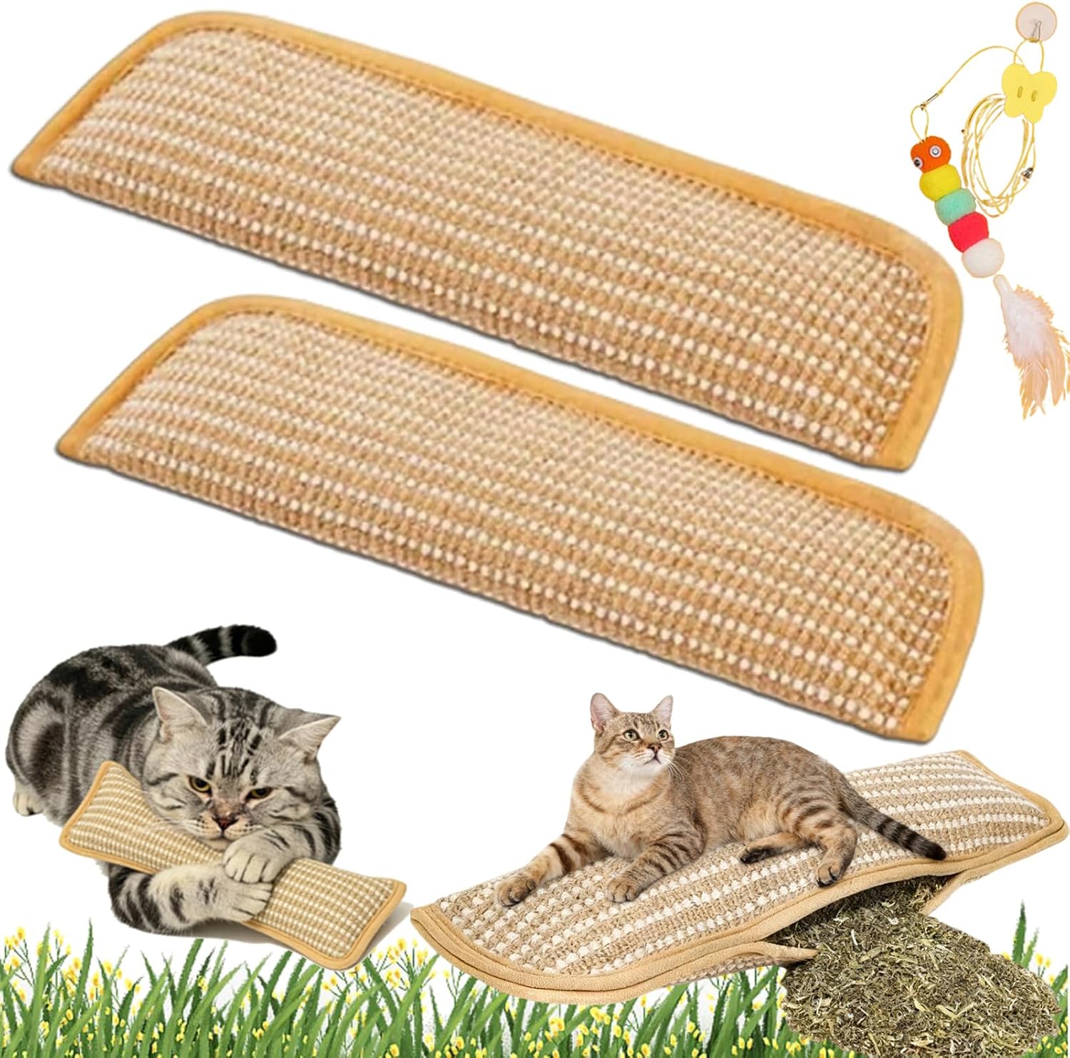 Interactive Catnip Chew Toy, Natural Sisal Catnip Pillow for Cats, The Ultimate Cat Chew, Scratch & Kick Toy, Bite Resistant Kitten Teething Toys, End Boredom, Save Your Furniture (M+L)