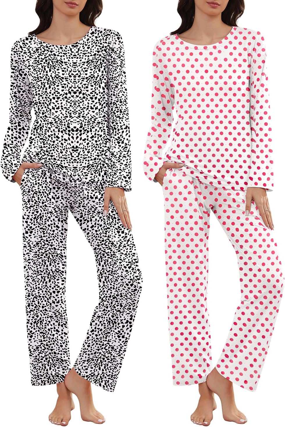 Cosy Pyro 2 Pack Women's Pajama Set Soft Loungewear Pjs Sets Long Sleeve Pajamas Top and Pants with Pockets