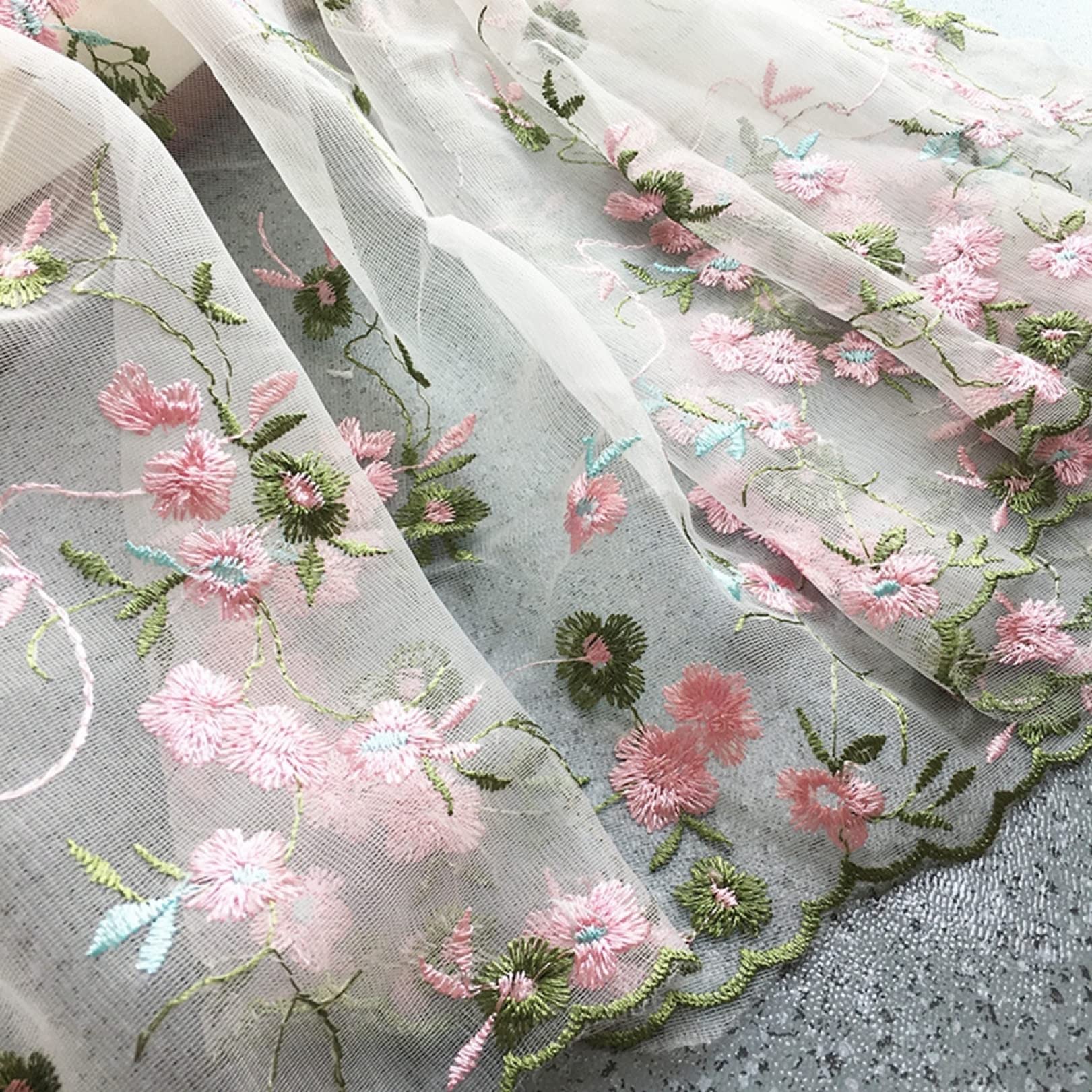 3 metri Tessuto di organza ricamato a fiori Tenda da cucito Gonna da tavolo Decorazioni for la casa Abito fai da te Tessuto di pizzo Tulle floreale