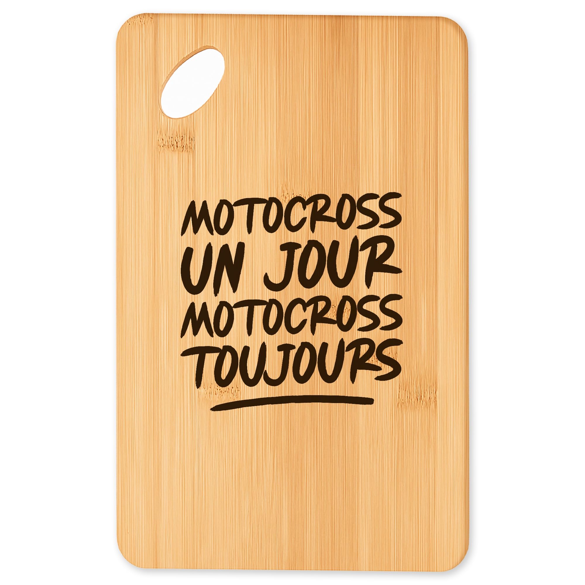 Cadeau original cuisine et motocross en planche bambou