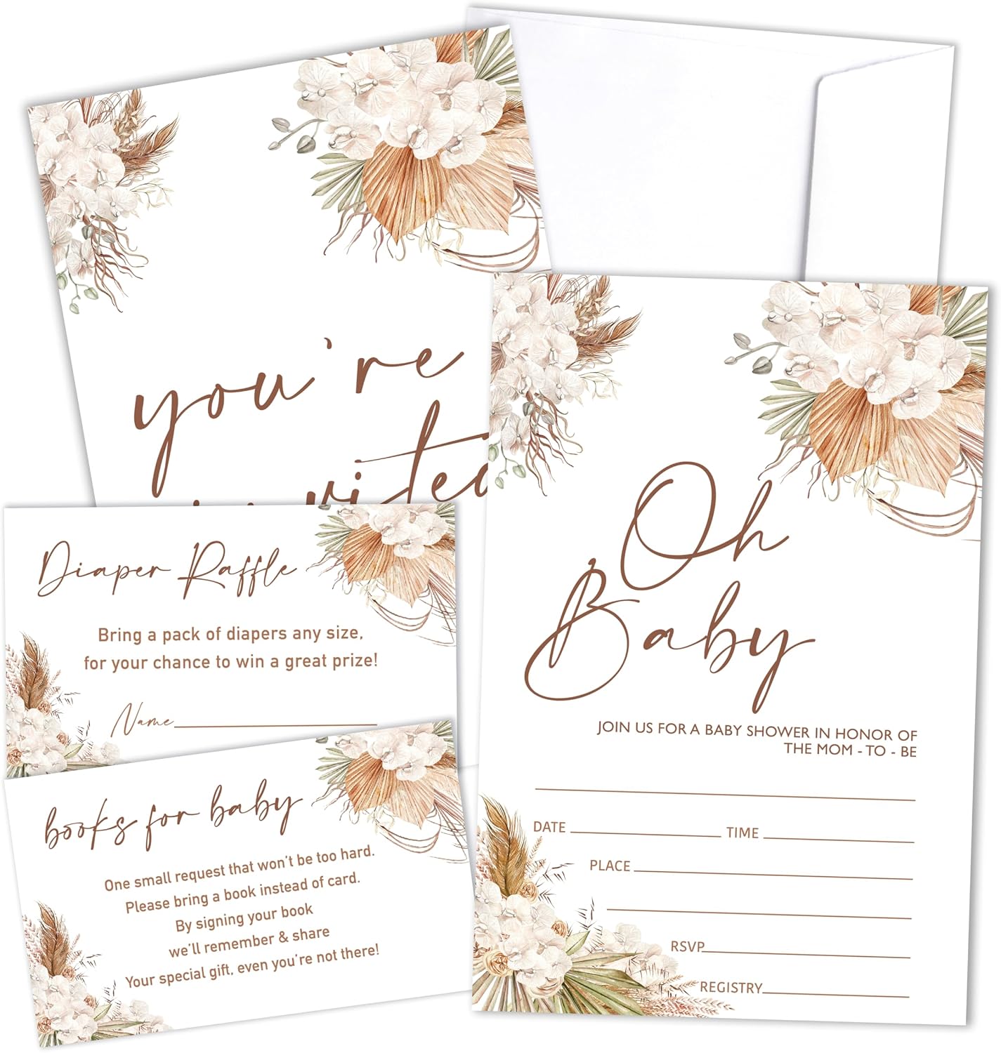 A Little Love Bug Baby Shower Invitation With Envelopes, Diaper Raffle Tickets, Books Request Cards, Insect Baby Shower Decorations Supplies Favors Set, Gender Reveal Party Invites, 25 Cards Each -05