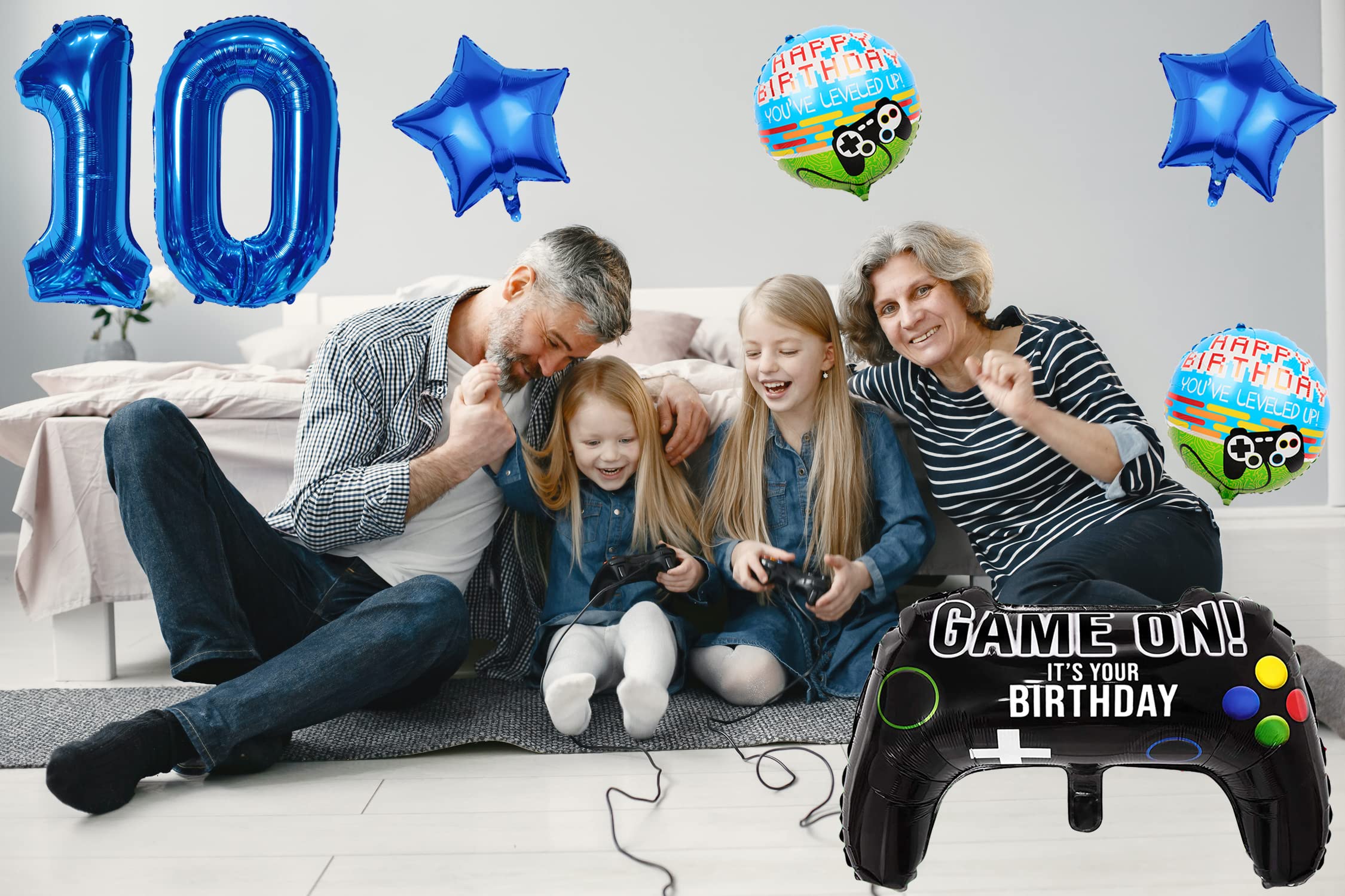 Gamer - Set di palloncini per il 10° compleanno, con numero 10 palloncini in pellicola, Happy Birthday Banner per 10 anni, per bambini, per giochi e feste
